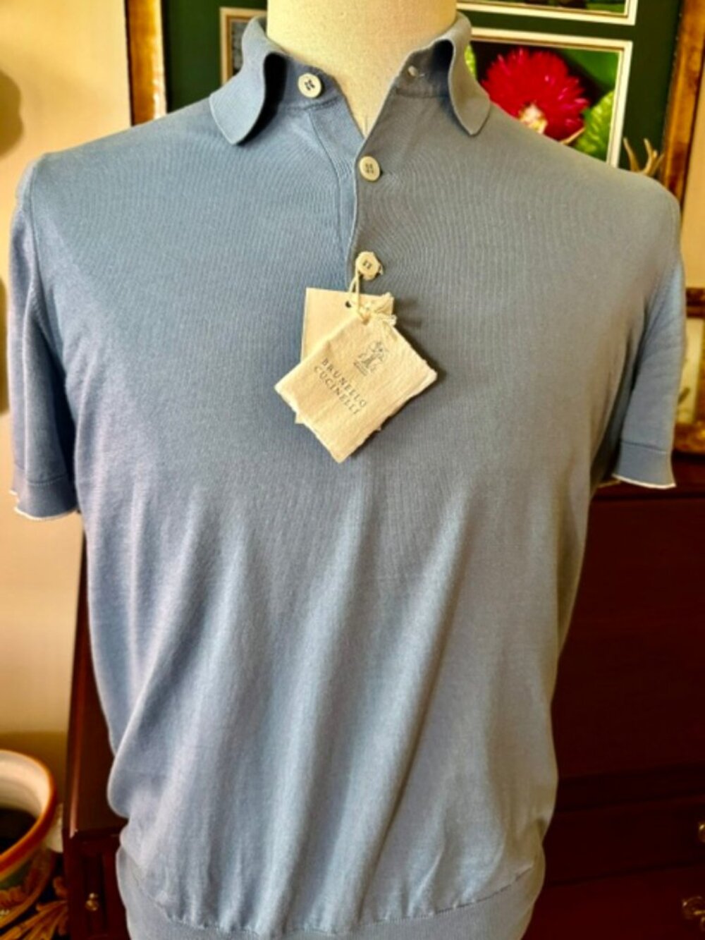 Authentic BRUNELLO CUCINELLI NEW, Lt. Blue Cotton Polo, SZ 48Made in Italy- $965